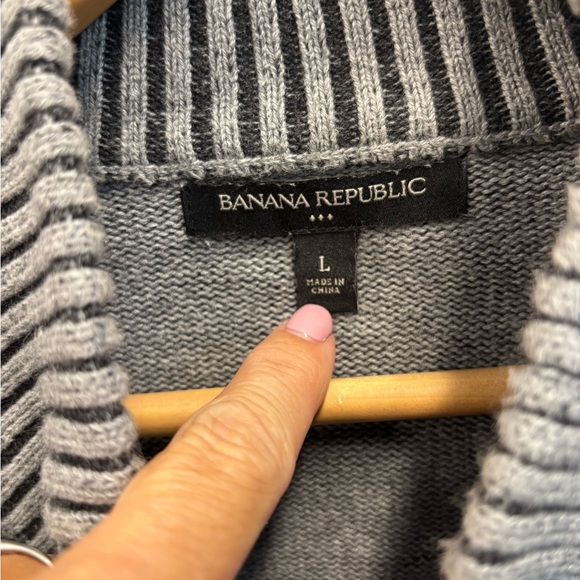 Banana Republic large sweater cardigan Gray Ribbed mock neck button front - Picture 4 of 13